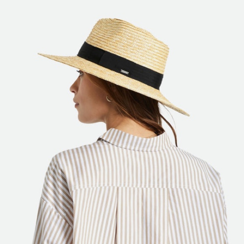 NWOT BRIXTON CLASSICS JOANNA Honey sophisticated wide-brim straw hat sz M (7.5)